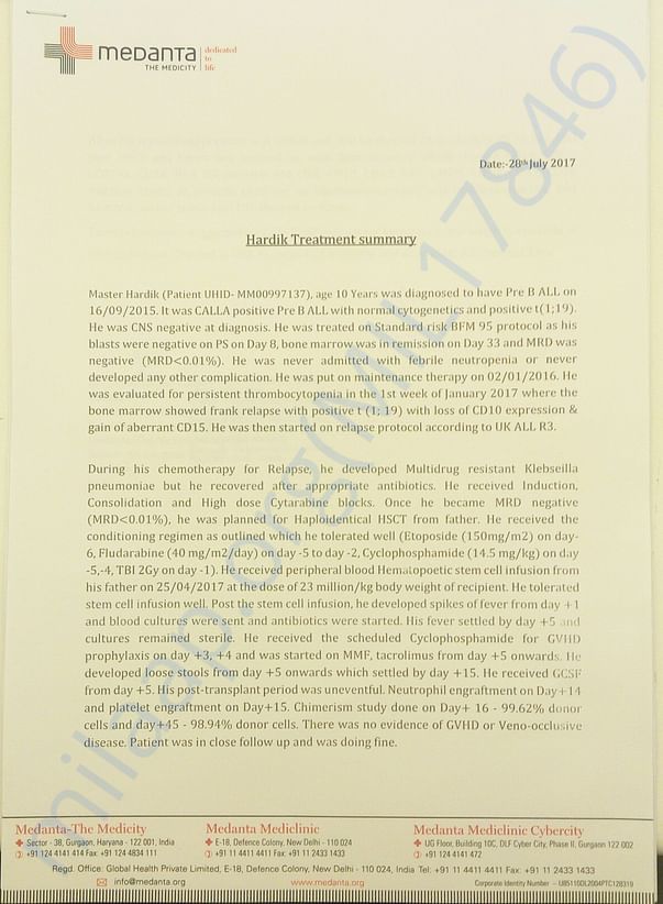 Hardik's Treatment Summary - 1