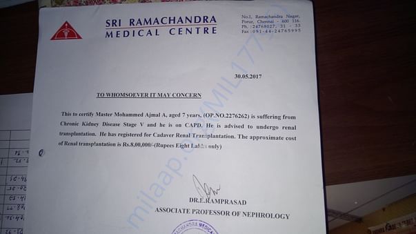 Doctor letter from Ramachandra Hospital,porur,Chennai
