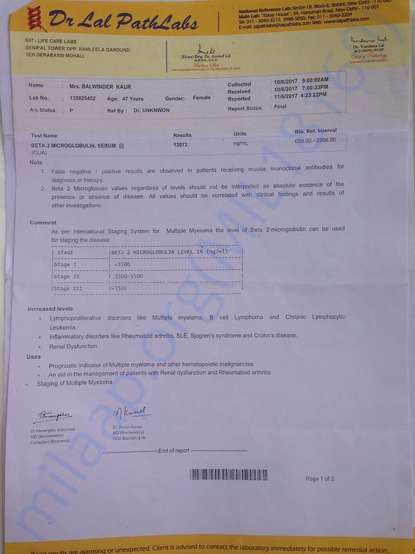 This document test of cancer which stage patient