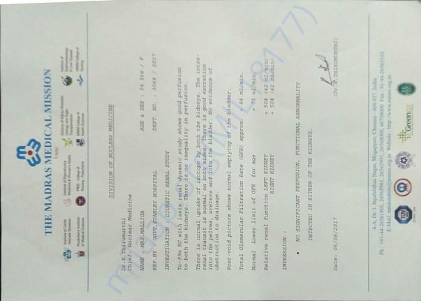 Mother Kidney Test Report