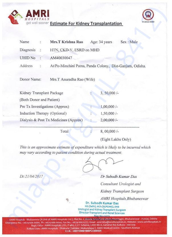 Estimate for transplantation.
