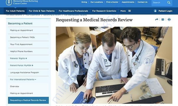 Sloan Kettering Medical Record Review page 1