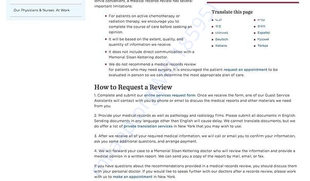 Sloan Kettering Medical Record Review page 2
