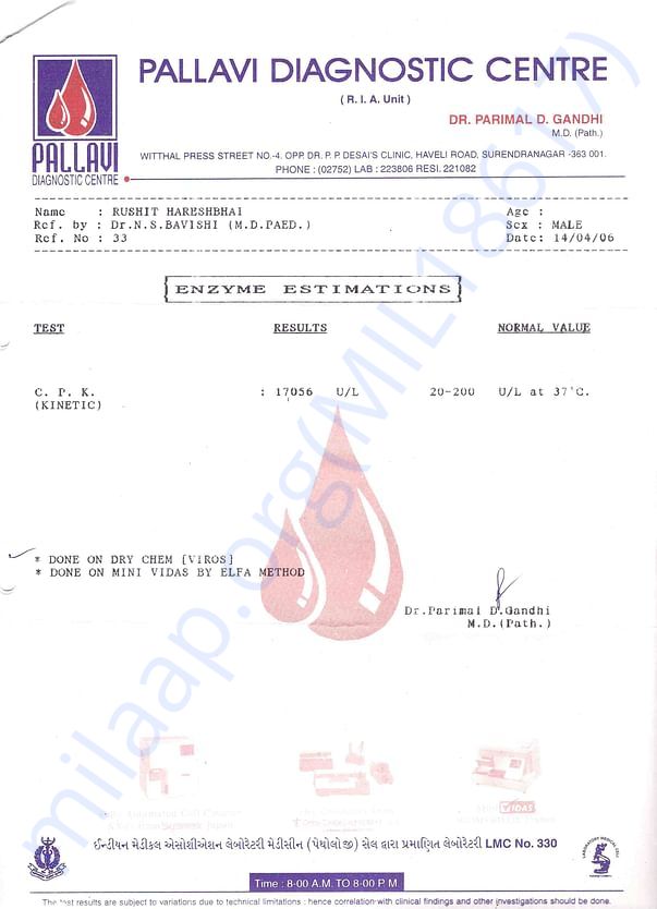 Below is Second Diagnosed by DMD (C.P.K. Blood Report)