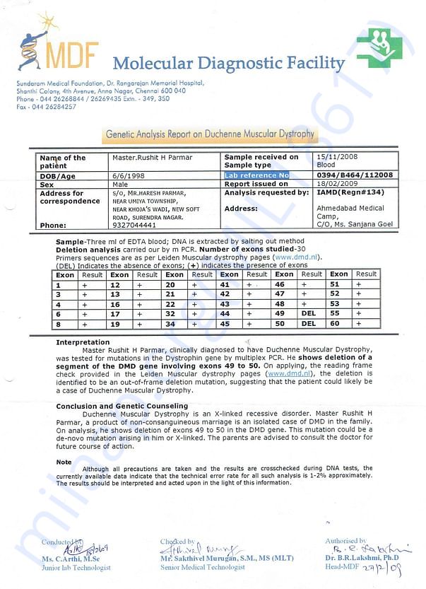 Genetic Analysis Report on Duchene Muscular Dystrophy 15-11-2008