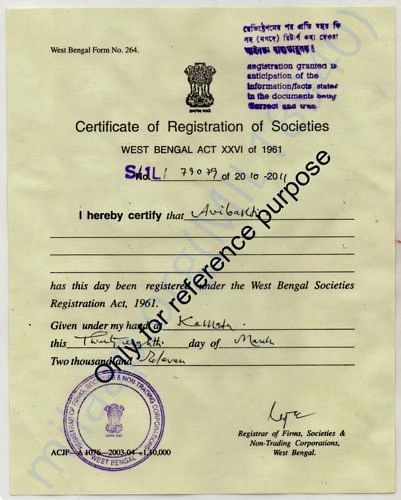 Certificate of Registration of Societies (For reference purpose)