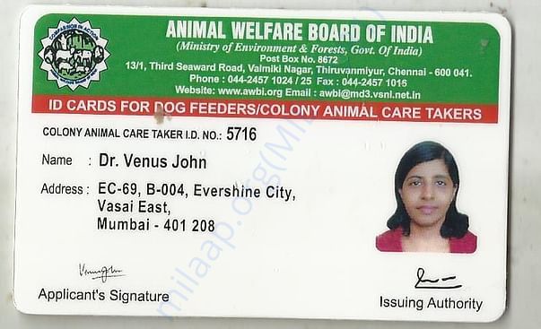 dog feeder card from animal welfare board