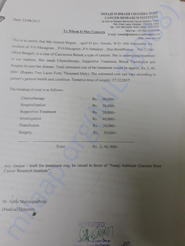 Help me to save my wife from breast cancer. Unable to give treatment.